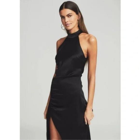 NWT Retrofete Sab Satin Halter Neck Slit Maxi Dress - Black - XS - Picture 10 of 15